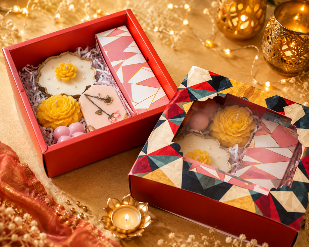 Festive candle and hamper decor by CalmEra